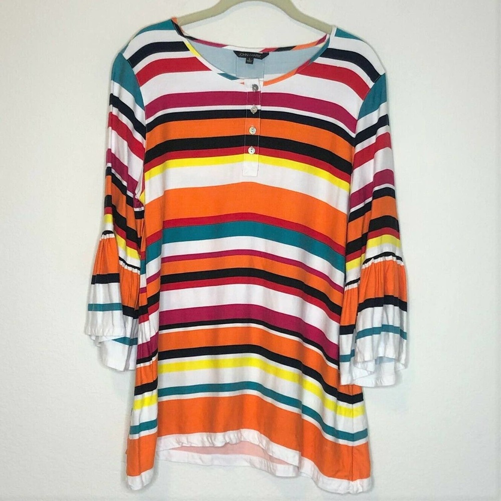 John Mark Tunic Striped Multicolor Bell Sleeves
